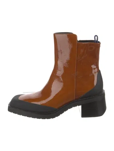 Pre-owned Tory Burch Leather Colorblock Pattern Chelsea Boots In Brown
