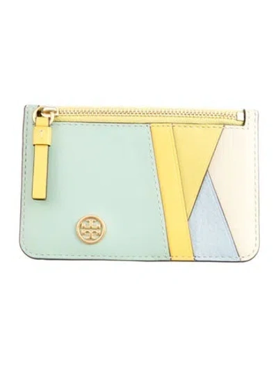Pre-owned Tory Burch Leather Colorblock Pattern Coin Pouch In Green
