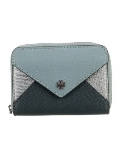 Pre-owned Tory Burch Leather Colorblock Pattern Compact Wallet In Multi