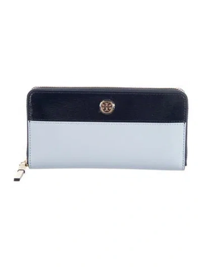 Pre-owned Tory Burch Leather Colorblock Pattern Continental Wallet In Blue