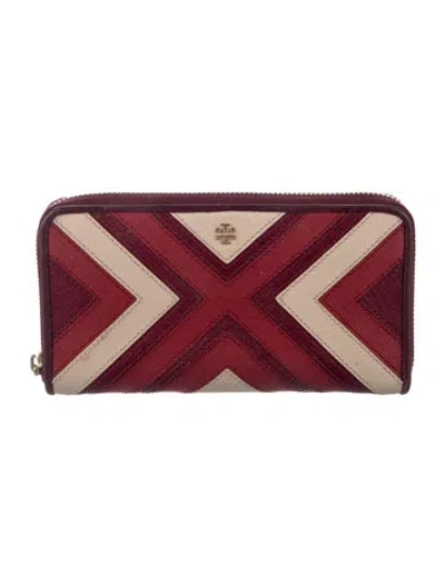 Pre-owned Tory Burch Leather Colorblock Pattern Continental Wallet In Burgundy
