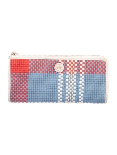 Pre-owned Tory Burch Leather Colorblock Pattern Continental Wallet In White
