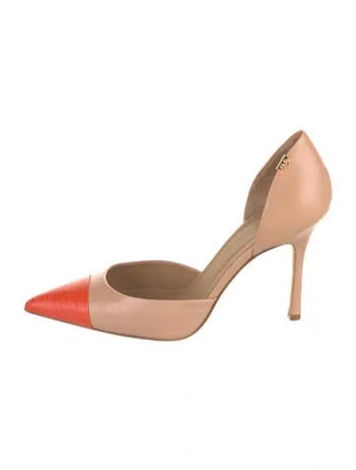 Pre-owned Tory Burch Leather Colorblock Pattern D'orsay Pumps In Neutral