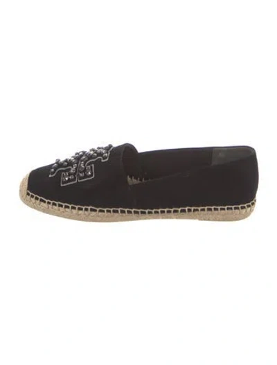 Pre-owned Tory Burch Leather Colorblock Pattern Espadrilles In Black