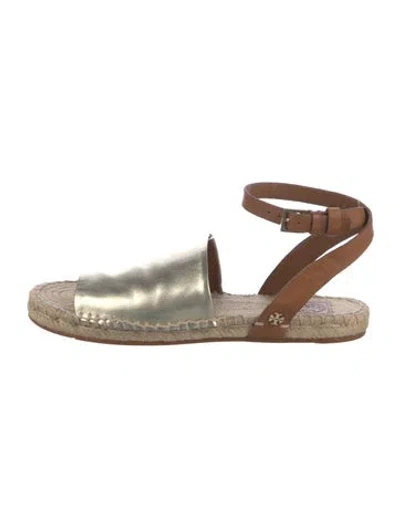 Pre-owned Tory Burch Leather Colorblock Pattern Espadrilles In Multi