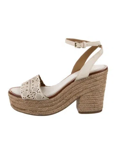 Pre-owned Tory Burch Leather Colorblock Pattern Espadrilles In Neutral