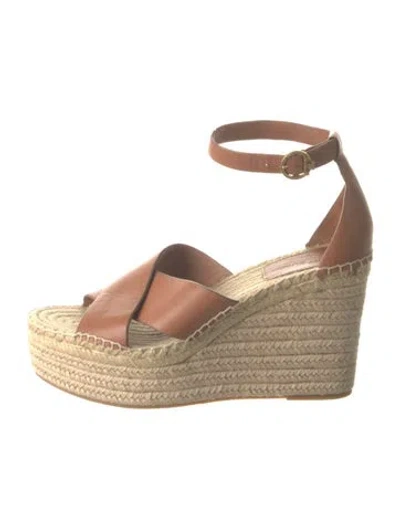 Pre-owned Tory Burch Leather Colorblock Pattern Espadrilles In Neutral