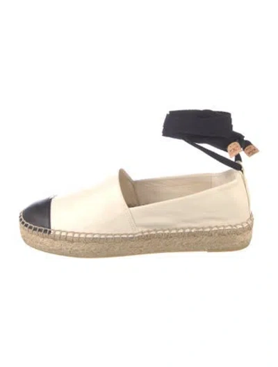 Pre-owned Tory Burch Leather Colorblock Pattern Espadrilles In Neutral