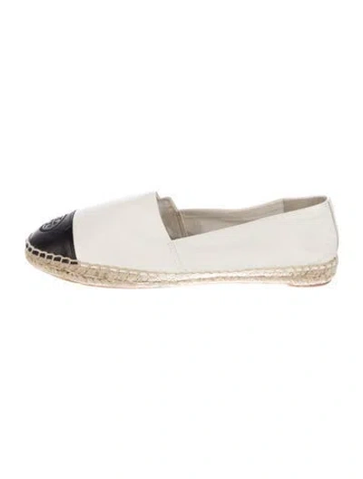 Pre-owned Tory Burch Leather Colorblock Pattern Espadrilles In White