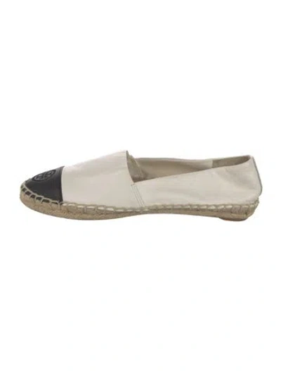 Pre-owned Tory Burch Leather Colorblock Pattern Espadrilles In White
