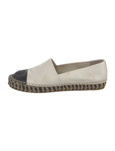 Pre-owned Tory Burch Leather Colorblock Pattern Espadrilles In White