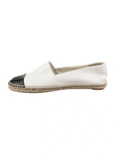 Pre-owned Tory Burch Leather Colorblock Pattern Espadrilles In White