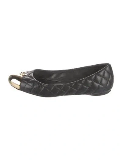 Pre-owned Tory Burch Leather Colorblock Pattern Flats In Black