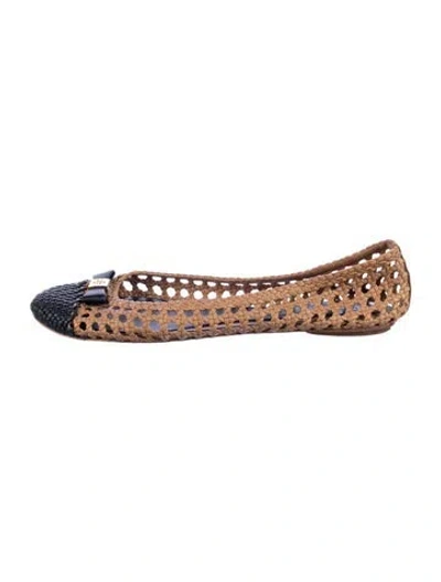 Pre-owned Tory Burch Leather Colorblock Pattern Flats In Brown