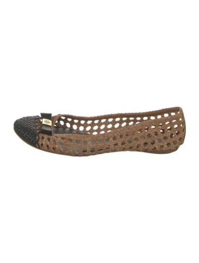 Pre-owned Tory Burch Leather Colorblock Pattern Flats In Brown