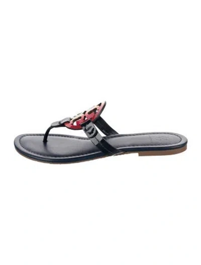 Pre-owned Tory Burch Leather Colorblock Pattern Flip Flops In Blue