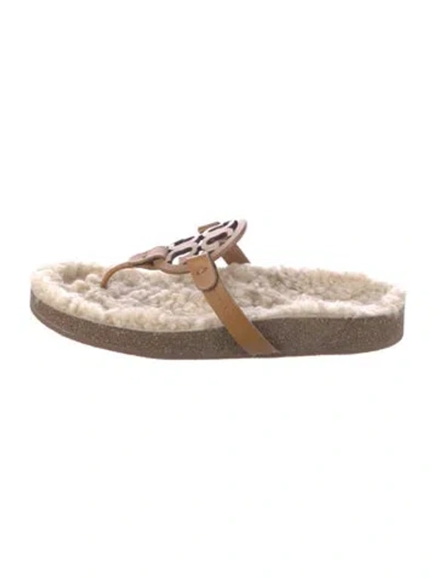 Pre-owned Tory Burch Leather Colorblock Pattern Flip Flops In Brown