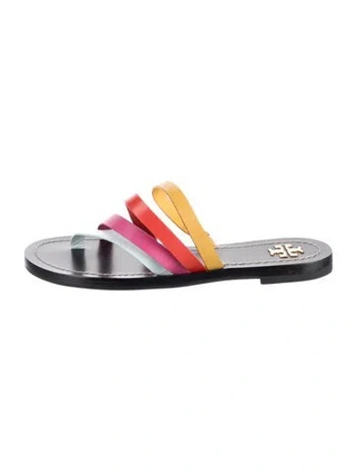 Pre-owned Tory Burch Leather Colorblock Pattern Flip Flops In Red