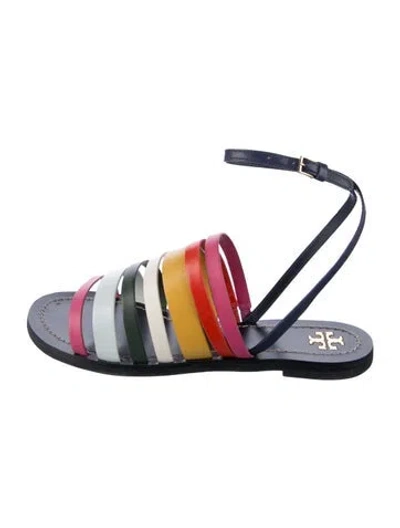 Pre-owned Tory Burch Leather Colorblock Pattern Gladiator Sandals In Black