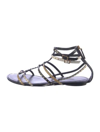 Pre-owned Tory Burch Leather Colorblock Pattern Gladiator Sandals In Black