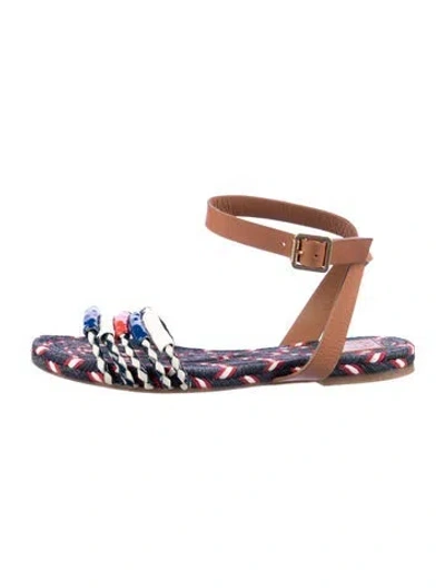 Pre-owned Tory Burch Leather Colorblock Pattern Gladiator Sandals In Blue