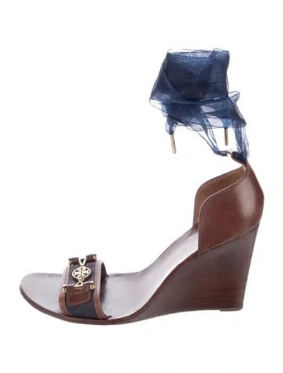Pre-owned Tory Burch Leather Colorblock Pattern Gladiator Sandals In Brown