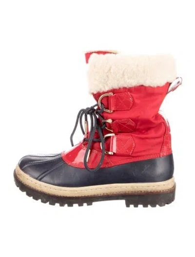 Pre-owned Tory Burch Leather Colorblock Pattern Lace-up Boots In Multi