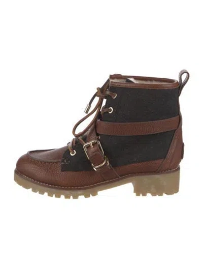 Pre-owned Tory Burch Leather Colorblock Pattern Lace-up Boots In Multi