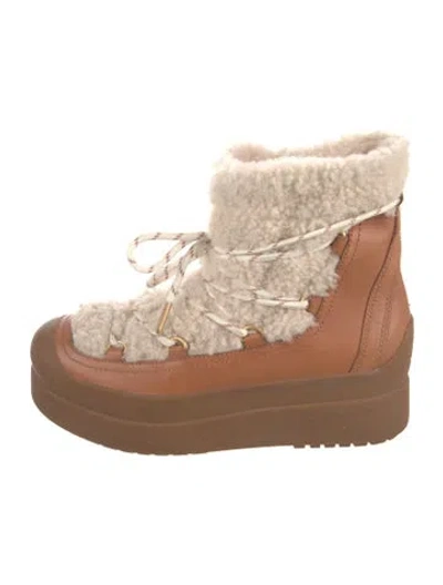 Pre-owned Tory Burch Leather Colorblock Pattern Lace-up Boots In Neutral