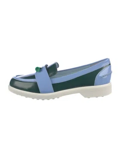 Pre-owned Tory Burch Leather Colorblock Pattern Loafers In Blue
