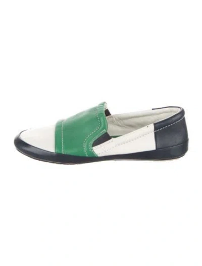 Pre-owned Tory Burch Leather Colorblock Pattern Loafers In Blue