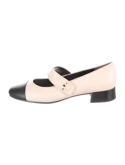 Pre-owned Tory Burch Leather Colorblock Pattern Mary Jane Flats In Neutrals