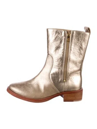 Pre-owned Tory Burch Leather Colorblock Pattern Moto Boots