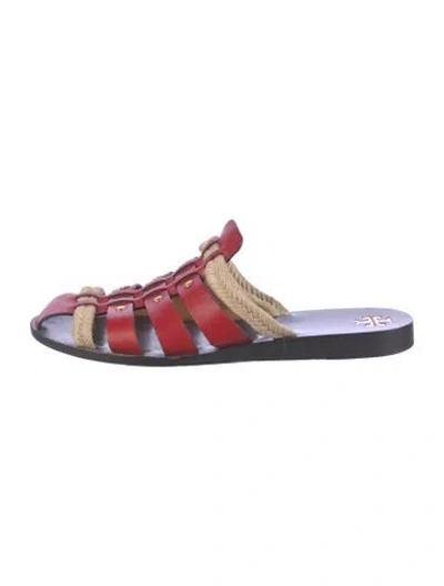 Pre-owned Tory Burch Leather Colorblock Pattern Mules In Red