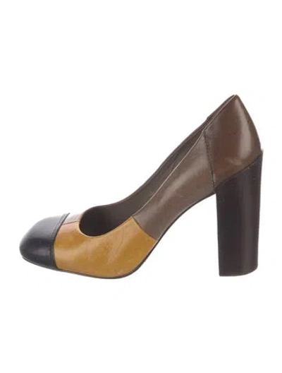 Pre-owned Tory Burch Leather Colorblock Pattern Pumps In Brown