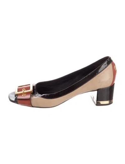 Pre-owned Tory Burch Leather Colorblock Pattern Pumps In Brown