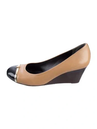Pre-owned Tory Burch Leather Colorblock Pattern Pumps In Brown