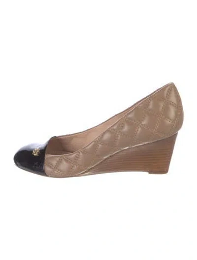 Pre-owned Tory Burch Leather Colorblock Pattern Pumps In Neutral