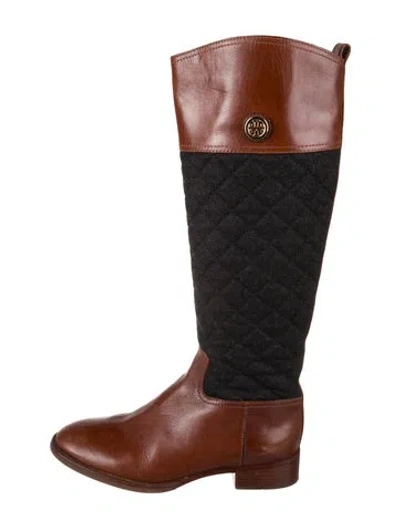 Pre-owned Tory Burch Leather Colorblock Pattern Riding Boots In Brown