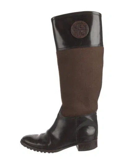 Pre-owned Tory Burch Leather Colorblock Pattern Riding Boots In Brown