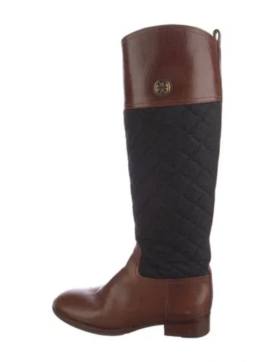 Pre-owned Tory Burch Leather Colorblock Pattern Riding Boots In Multi