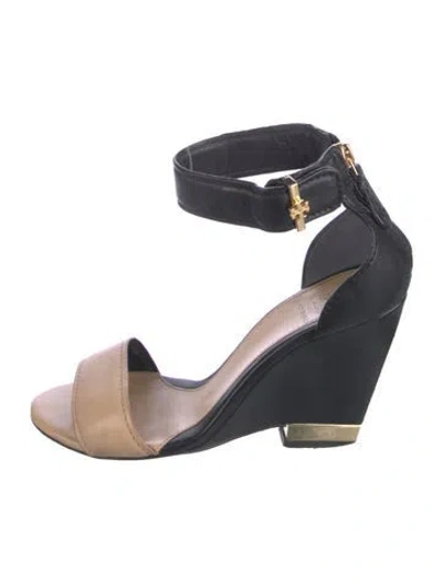 Pre-owned Tory Burch Leather Colorblock Pattern Sandals In Blue