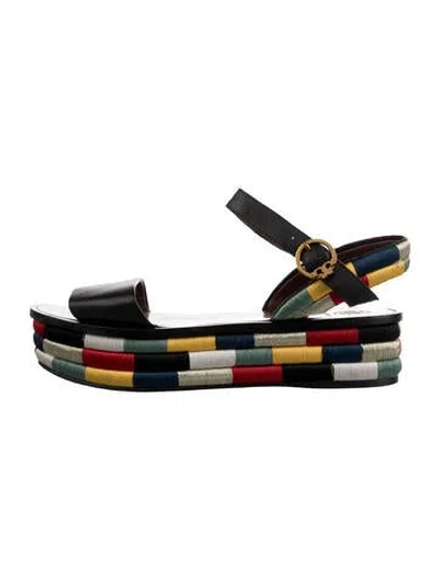 Pre-owned Tory Burch Leather Colorblock Pattern Sandals In Multicolor