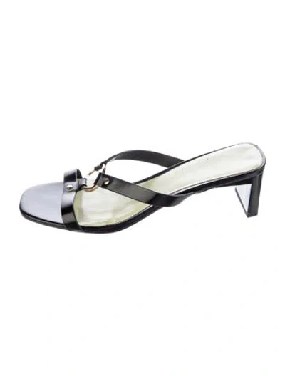 Pre-owned Tory Burch Leather Colorblock Pattern Slides In Black