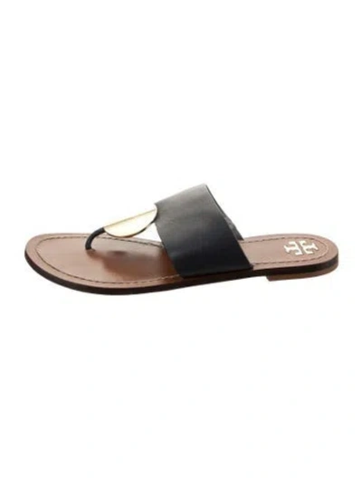 Pre-owned Tory Burch Leather Colorblock Pattern Slides In Blue
