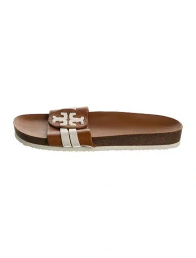 Pre-owned Tory Burch Leather Colorblock Pattern Slides In Brown