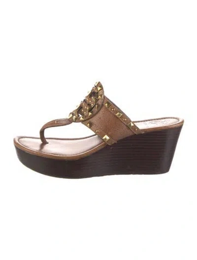 Pre-owned Tory Burch Leather Colorblock Pattern Slides In Brown