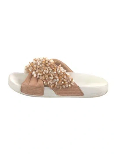 Pre-owned Tory Burch Leather Colorblock Pattern Slides In Neutral