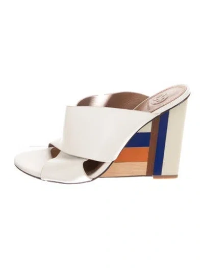 Pre-owned Tory Burch Leather Colorblock Pattern Slides In Neutral