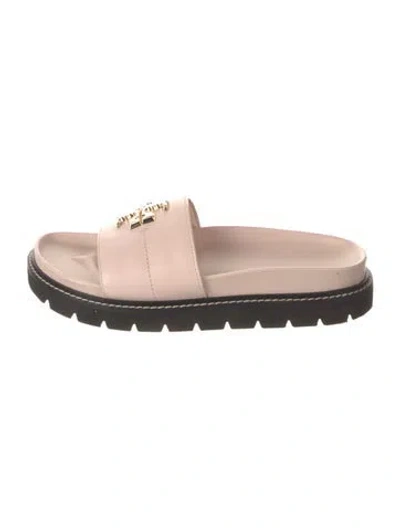 Pre-owned Tory Burch Leather Colorblock Pattern Slides In Pink